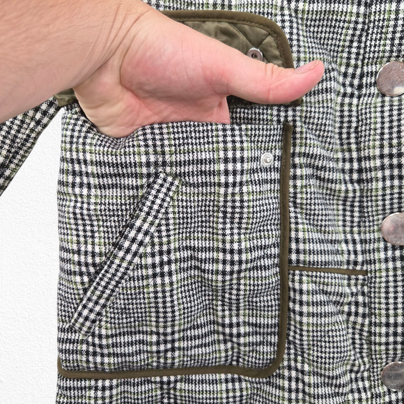 Zara Olive Plaid Quilted Equestrian Riding Jacket with Snap Pockets Size Small - Picture 4 of 11